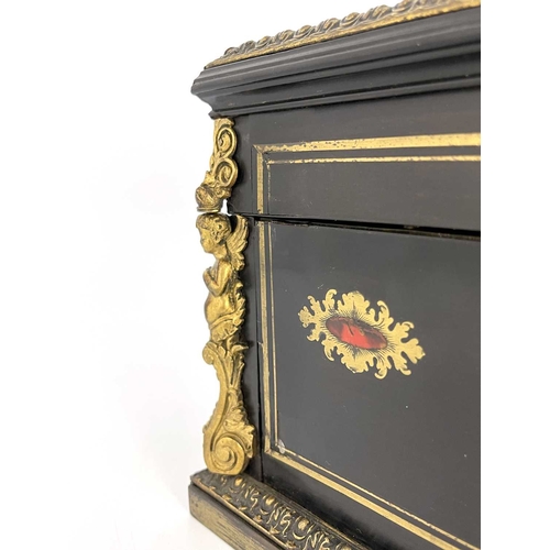 194 - A 19th Century French despatch casket, gilt tooled inset leather top, cast gilt metal mounts, brass ... 