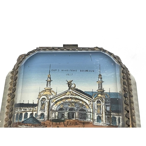 201 - A French Palais Royal glass and gilt mounted jewel casket, reverse printed with Exposition Maritime ... 