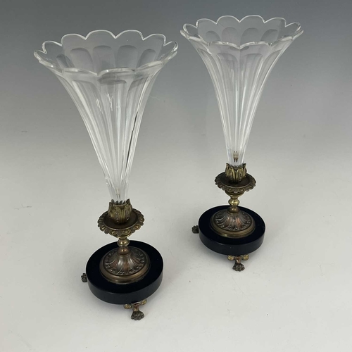 205 - A pair of French and Bohemian tricolour gilt metal, marble and glass vases, circa 1860, the slice cu... 