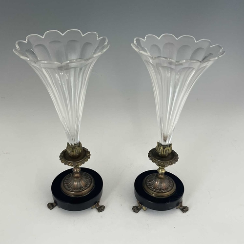 205 - A pair of French and Bohemian tricolour gilt metal, marble and glass vases, circa 1860, the slice cu... 