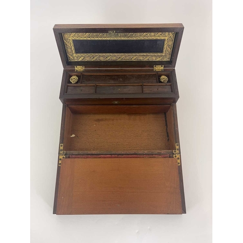 225 - A Regency rosewood writing compendium, circa 1820, brass inlaid, caddy top with a concealed velvet l... 