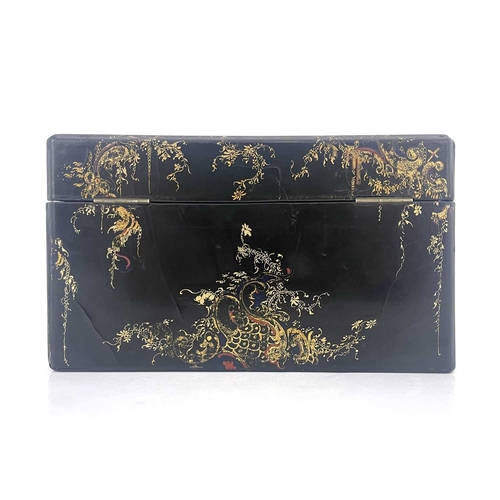 227 - A mid-Victorian papier mache stationery casket, circa 1860, of tapered fall-front form with florally... 