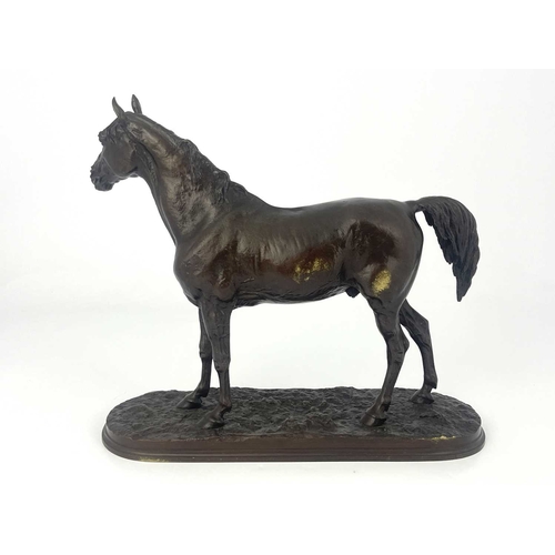 231 - Pierre-Jules Mene (French, 1810-1871), The Stallion Ibrahim, signed, bronze on an integral oval plin... 