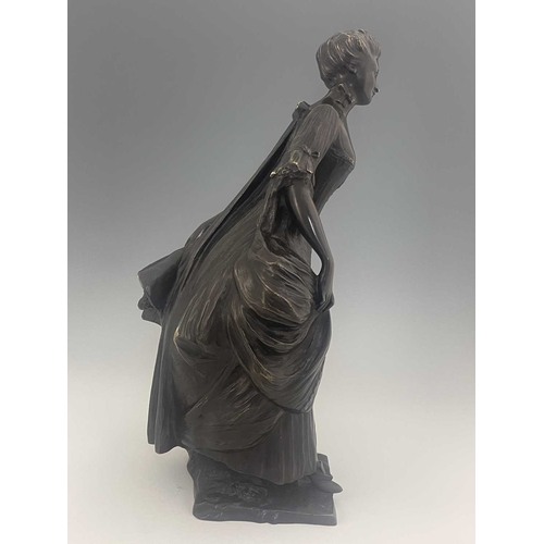 235 - Leo Laporte-Blairsy (French 1865-1923). A bronze figure of a lady in 18th century style dress, holdi... 