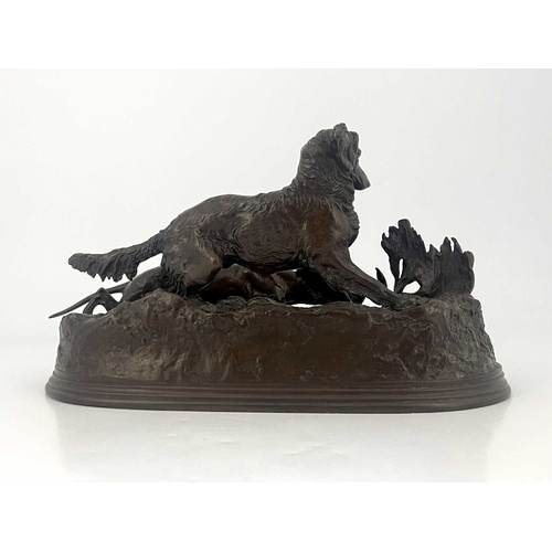 238 - Pierre-Jules Mene (French, 1810-1871), 'Chasse a La Perdrix' - hunting hounds, signed, bronze, oval ... 