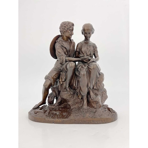 240 - Charles Cumberworth (1811-1852), a bronze sculpture Paul and Virginia, modelled as a boy and girl, 3... 