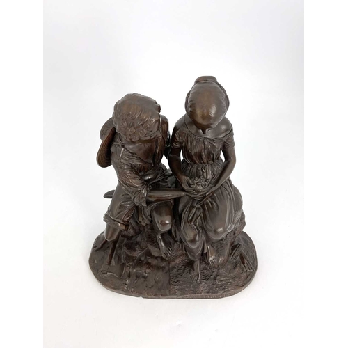 240 - Charles Cumberworth (1811-1852), a bronze sculpture Paul and Virginia, modelled as a boy and girl, 3... 