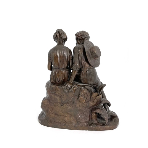 240 - Charles Cumberworth (1811-1852), a bronze sculpture Paul and Virginia, modelled as a boy and girl, 3... 