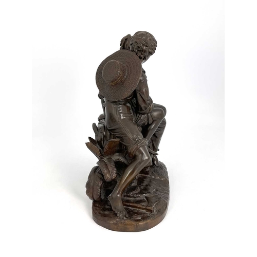 240 - Charles Cumberworth (1811-1852), a bronze sculpture Paul and Virginia, modelled as a boy and girl, 3... 