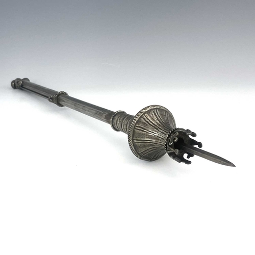 244 - A 16th century steel officer's sceptre or baton de comande, French, the mace type end with coronet a... 