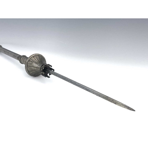 244 - A 16th century steel officer's sceptre or baton de comande, French, the mace type end with coronet a... 