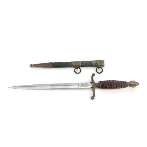 248 - A Yugoslavian WWII Army Officers dagger, 1939 model, leather bound handle, brass fittings, 38cm long