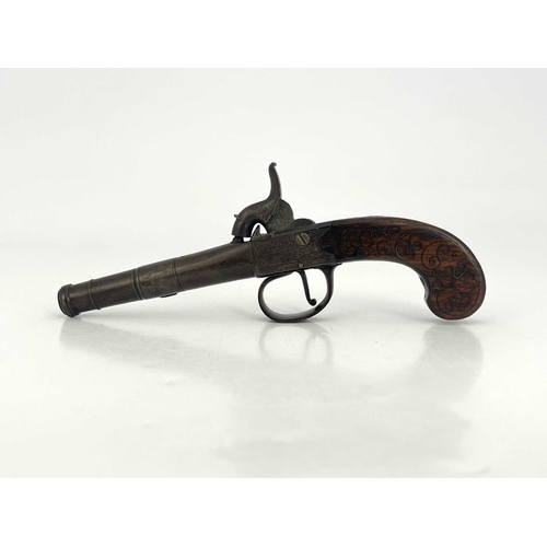 279 - An early 19th century English percussion cap pocket pistol by Stanton of London, three stage cannon ... 