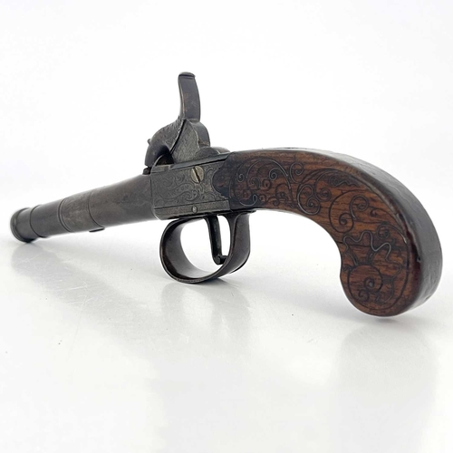 279 - An early 19th century English percussion cap pocket pistol by Stanton of London, three stage cannon ... 