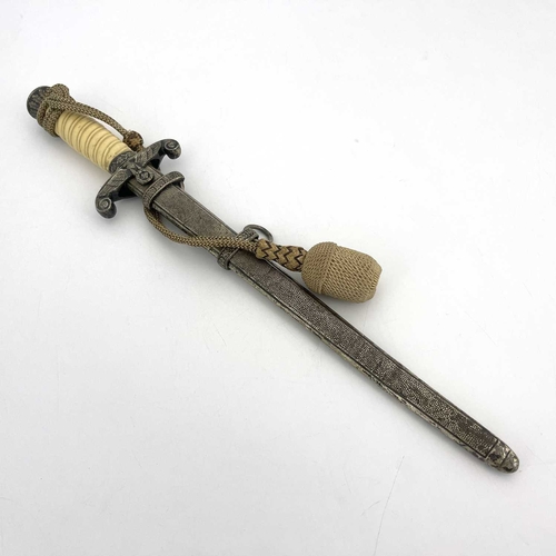 280 - Third Reich German Army (Heer) Officer's dress dagger, housed in hammered scabbard and portepee knot... 