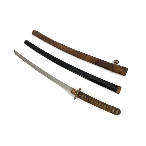 282 - A Second World War Japanese Shin-gunto Army Officer's katana sword, cord bound shagreen grip, brass ... 