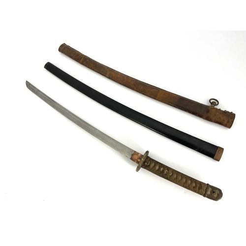 282 - A Second World War Japanese Shin-gunto Army Officer's katana sword, cord bound shagreen grip, brass ... 