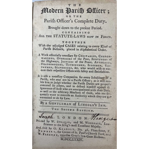 286 - Modern Parish Officer; or the Parish Officer's Complete Duty, 1774, by a Gentleman of Lincoln's Inn,... 