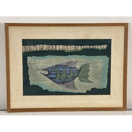 305 - Fumio Fujita (Japanese, 1933), Untitled, (fish), signed l.r., woodcut, 23 by 36cm, with another, Unt... 