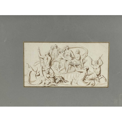 323 - After Francesco Bartolozzi, A Feast - Maidens, Fauns. Cherubs, ink and wash, 19 by 36cm, framed