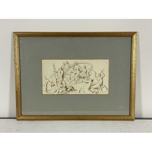 323 - After Francesco Bartolozzi, A Feast - Maidens, Fauns. Cherubs, ink and wash, 19 by 36cm, framed