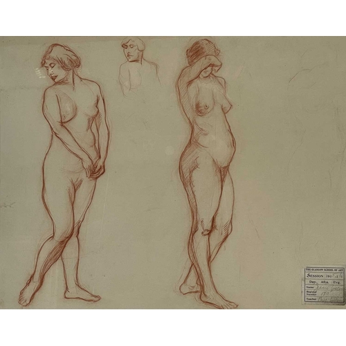 335 - Jessie Wilson (British, late 19th/early 20th Century), nude studies, signed and dated 1915/16 on Gla... 