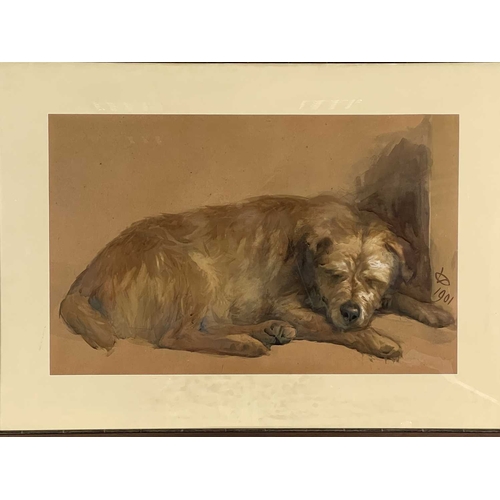 348 - William Osborne (Irish, 1823-1901), a preparatory study of a recumbent dog sleeping, signed with ini... 