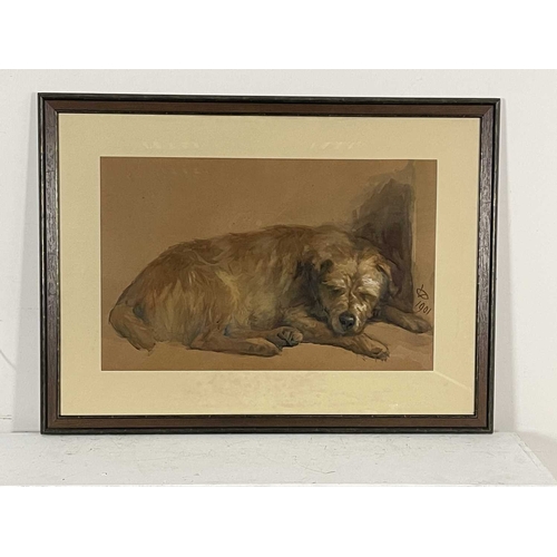 348 - William Osborne (Irish, 1823-1901), a preparatory study of a recumbent dog sleeping, signed with ini... 