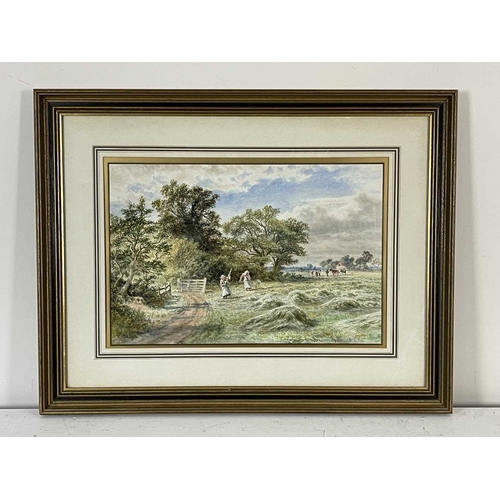 349 - Robert Gallon (British, 1845-1925), 'Haymaking', signed l.l., titled verso, watercolour, 35 by 52cm,... 