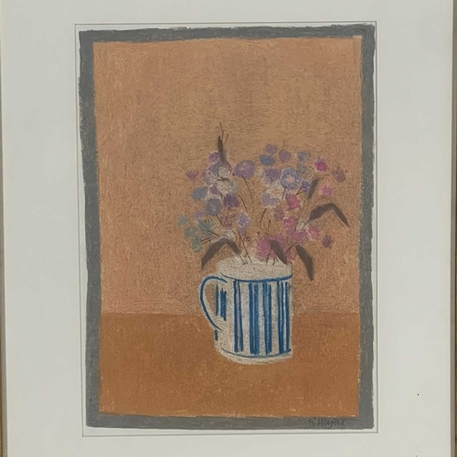 354 - Bernard Myers (British, 1925-2007), still life of wildflowers in a blue and white striped mug, signe... 