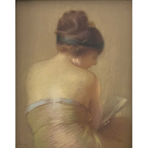 358 - Gaston Bouy (French, 1866-1943), ladies of fashion, half-length in rear profile wearing strapless dr... 