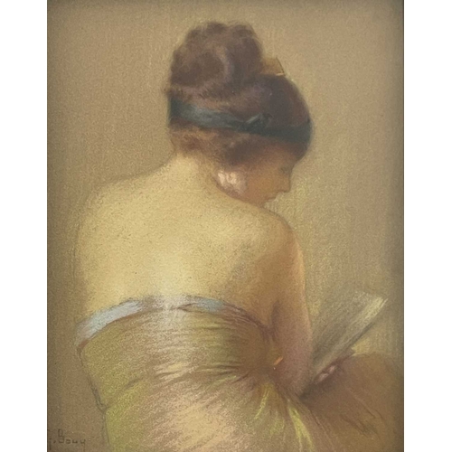 358 - Gaston Bouy (French, 1866-1943), ladies of fashion, half-length in rear profile wearing strapless dr... 