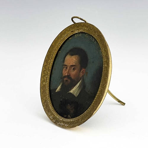 364 - 17th century Italian school, oval portrait of a gentleman, oil on copper, 7.5cm x 6cm, framed