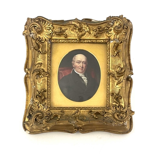 368 - Henry Pierce Bone (British, 1779-1855), portrait of the late Joseph Neeld Esq, half-length seated we... 