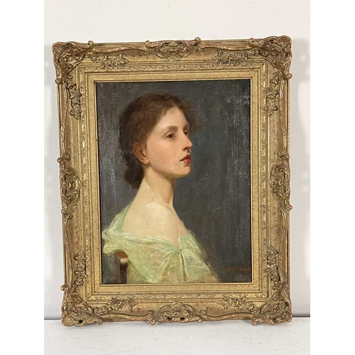 374 - Robert Andrew (British, late 19th Century), portrait of a young lady, bust-length in profile wearing... 