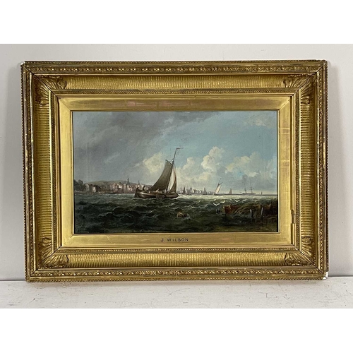 381 - John H. Wilson (British, 1774-1855), Coastal Scene with Shipping, signed l.r., oil on canvas, 29 by ... 