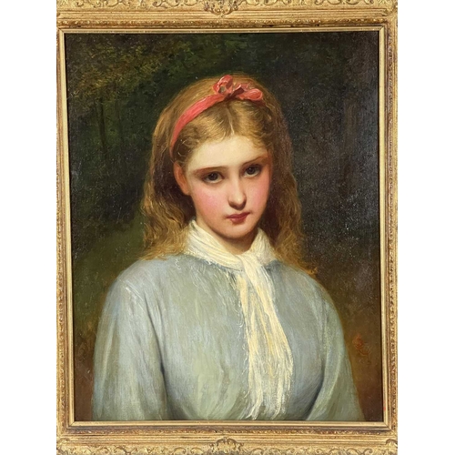 385 - Charles Sillem Lidderdale (British, 1831-1895), portrait of a young lady, bust-length wearing a red ... 