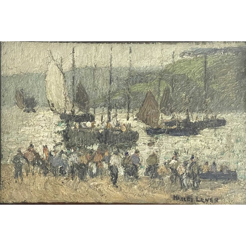 394 - Richard Hayley Lever (American, 1876-1958), harbour scene with figures on a quayside, signed l.r., o... 