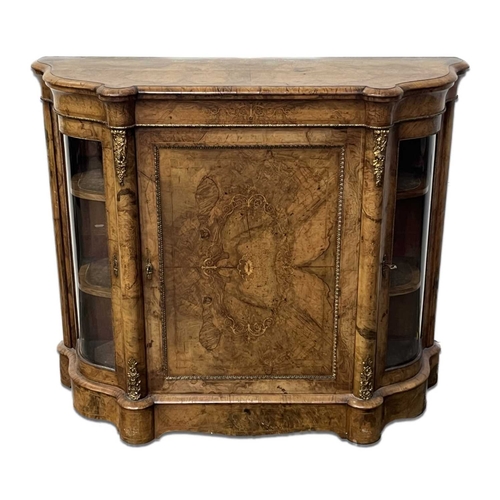 423 - A mid-Victorian figured walnut and strung credenza, circa 1870, moulded top, gilt metal mounts, cent... 