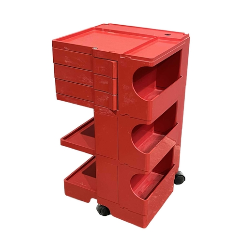 434 - Joe Colombo, a Modernist B Line Boby Trolley, red plastic, three swing drawers, facsimile signature,... 