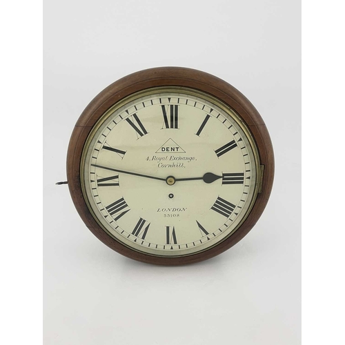 439 - Dent, a late Victorian mahogany wall clock, circa 1890, the 11.5 inch white enamelled dial with Roma... 