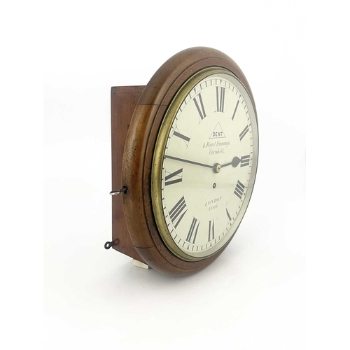 439 - Dent, a late Victorian mahogany wall clock, circa 1890, the 11.5 inch white enamelled dial with Roma... 