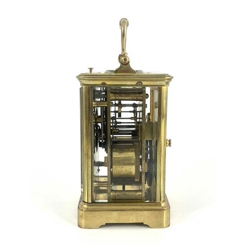 442 - Jacot, Paris, a repeating carriage clock, early 20th Century, gilt metal corniche case with swing ha... 