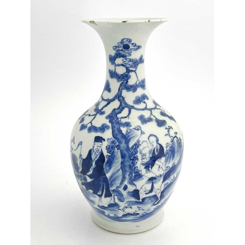 468 - A Chinese blue & white porcelain baluster vase, decorated with oriental figures , probably represent... 