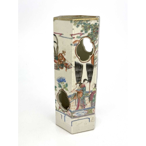 481 - A Chinese porcelain hexagonal 'hat stand' vase, Guangxu period, 1875-1908, decorated in famille rose... 