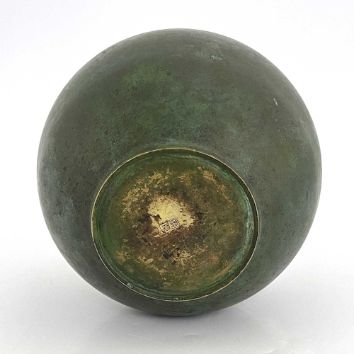 483 - A Japanese Meiji period bronze vase, globular form, signed to base, 19cm high