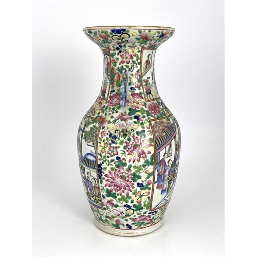 487 - A Chinese porcelain vase, 19th Century, Guangxu period, (1875-1908), blue enamel handles, painted co... 