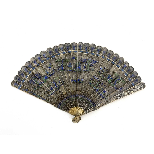 505 - A late 18th / early 19th century Chinese silver filigree and cloisonne enamel brise fan A Chinese Ca... 