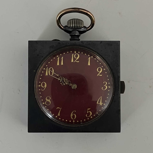 510 - A chiming miniature desk or travel clock, circa 1910, anodised steel case with topwind mechanism, re... 