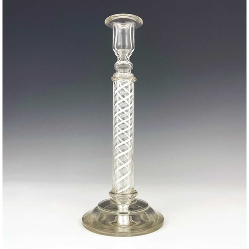 533 - A large opaque twist candlestick, circa 1880, hollow column form with alternating multi thread and s... 